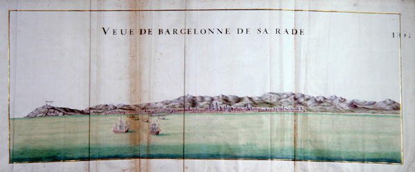 Utsikt over Barcelona og havnen av Charles Pene