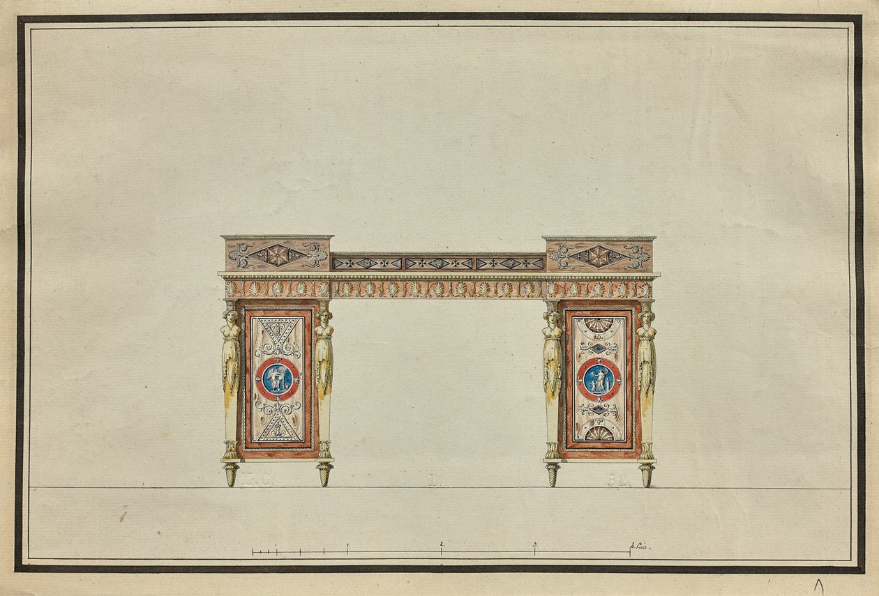Design av et skrivebord, ca. 1800 (akvarell og blekk på papir) av Charles Percier