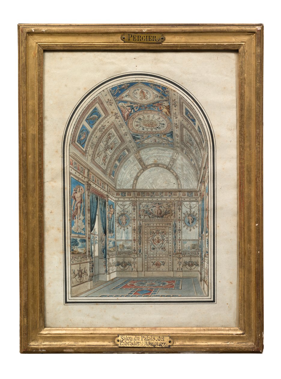 Rom i Casa del Labrador, Royal Palace of Aranjuez (penn, blekk og wc på papir) av Charles Percier