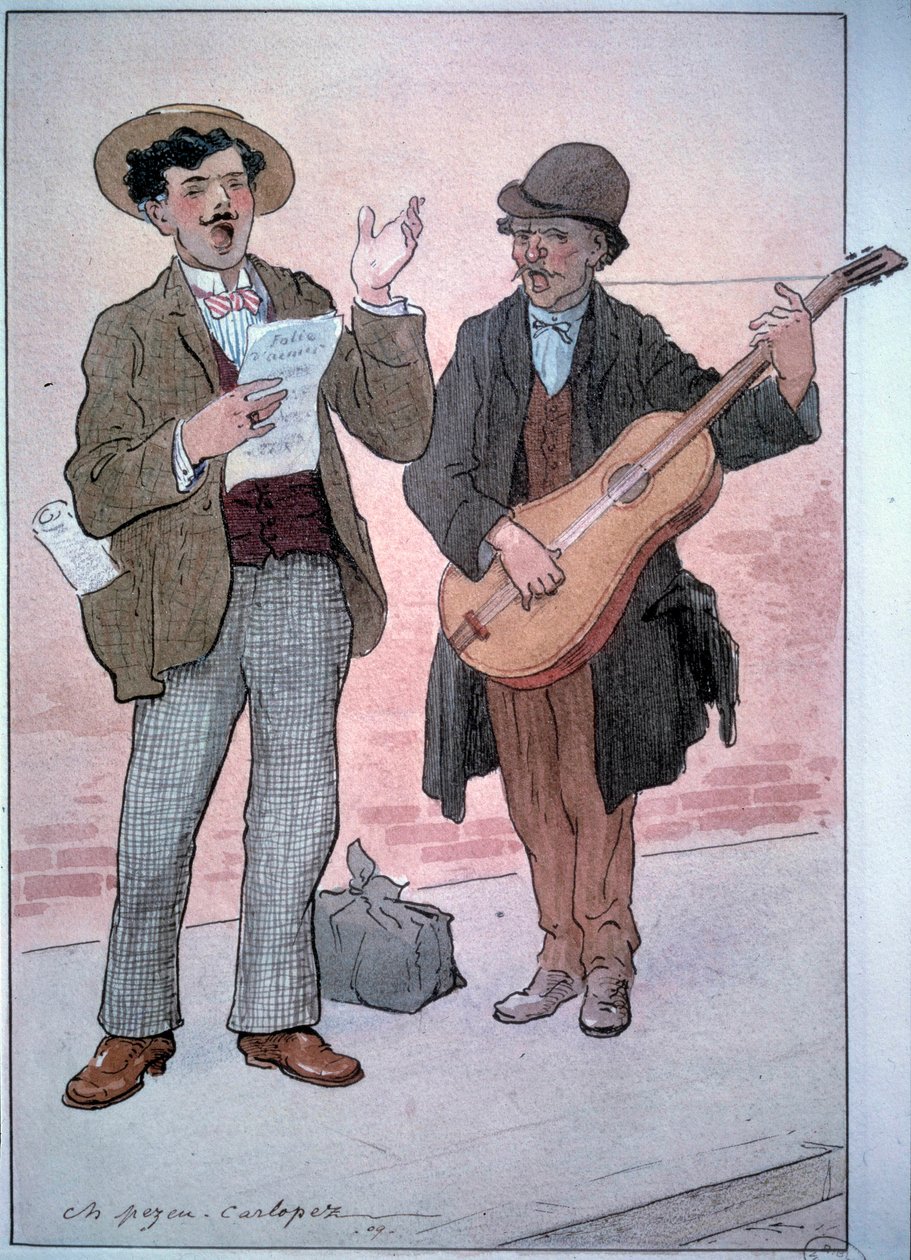 Small Metiers of Paris: gatesangere. Tegning av Charles Pezeu dit Carlopez (20. århundre) av Charles Pezeu Carlopez