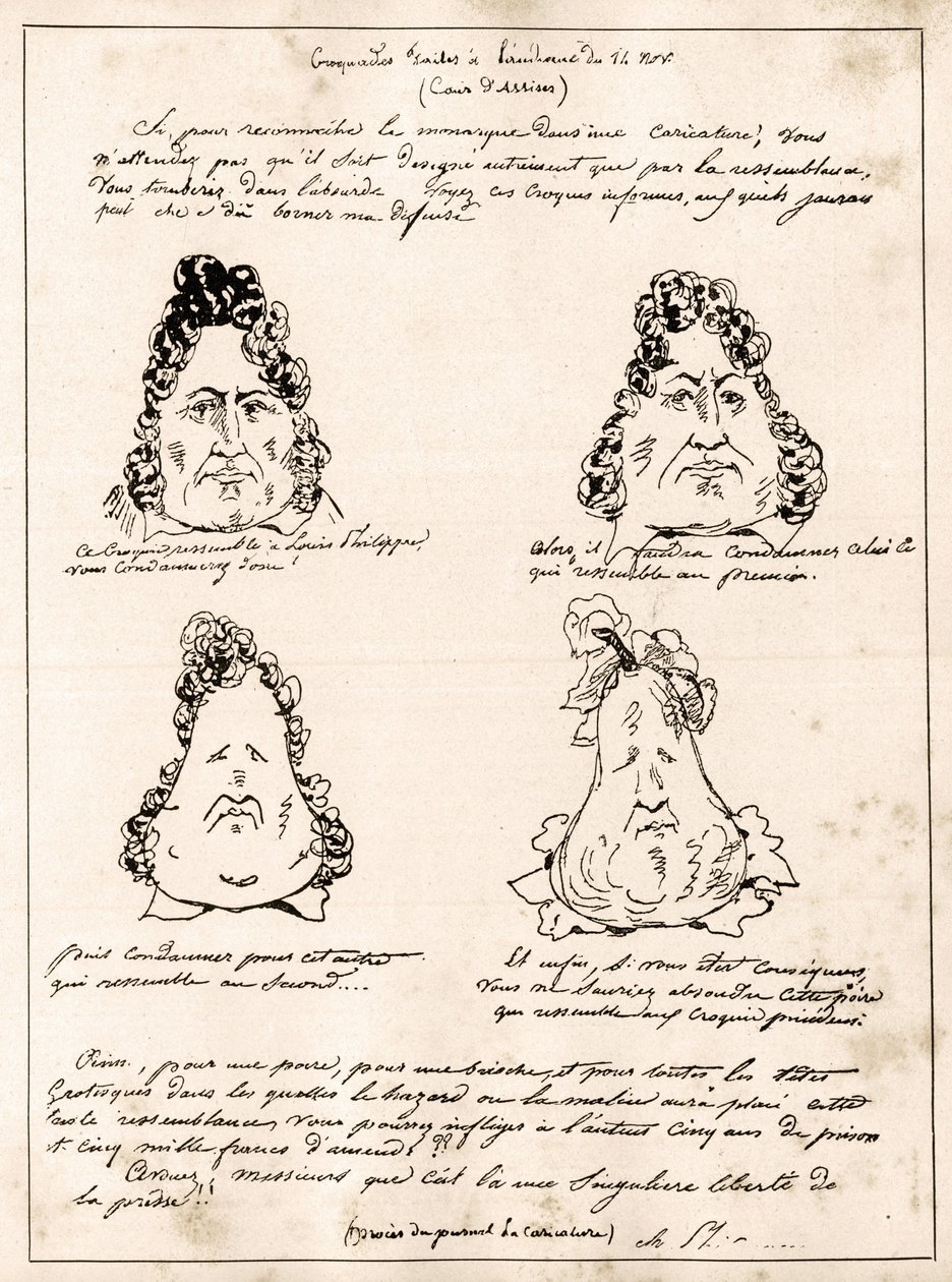Croquades made at the hearing of November 14 - cartoon Louis Philippe in pear by Charles Philipon (1800-1862) - 1832 - (Louis-Philippe gradually turning into a pear) av Charles Philipon
