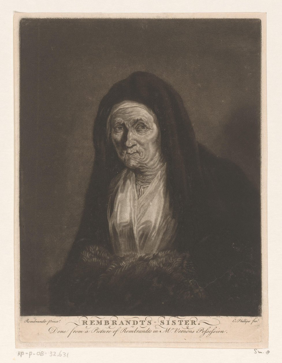 Portrett av en ukjent gammel kvinne Rembrandts - søster (tittel på objekt) av Charles Phillips