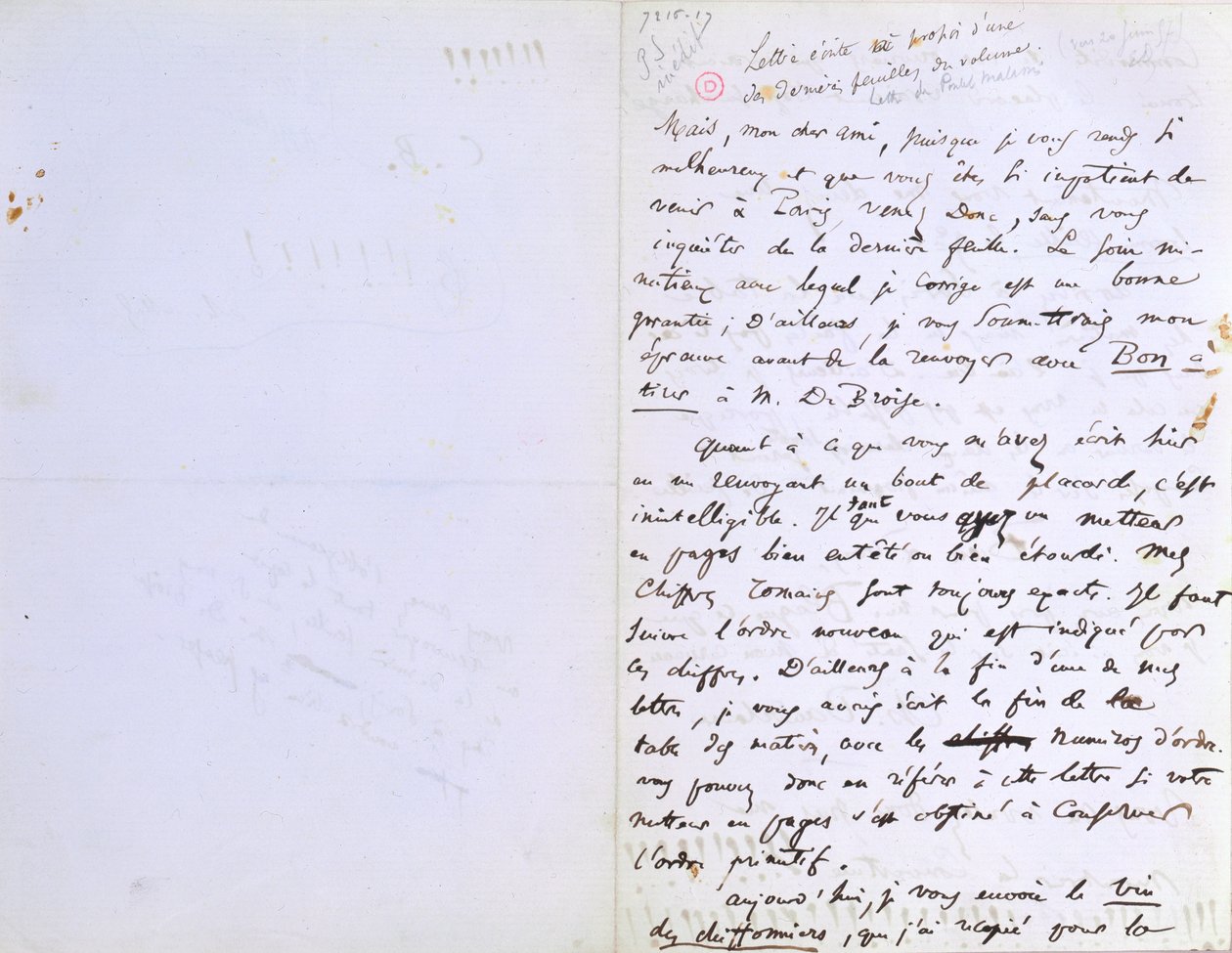 2. side i et brev til Baudelaires redaktør Auguste Poulet-Malassis (1825-78) angående utgivelsen av 'Les Fleurs du Mal' ca. 20. februar 1857 (penn og blekk på papir) av Charles Pierre Baudelaire