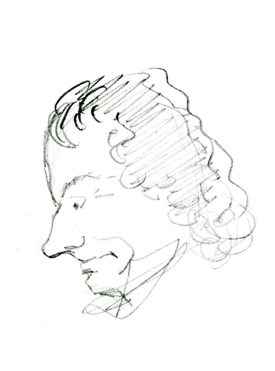 Selvportrett, ca. 1843 (blyant på papir) (s/hvitt foto) av Charles Pierre Baudelaire