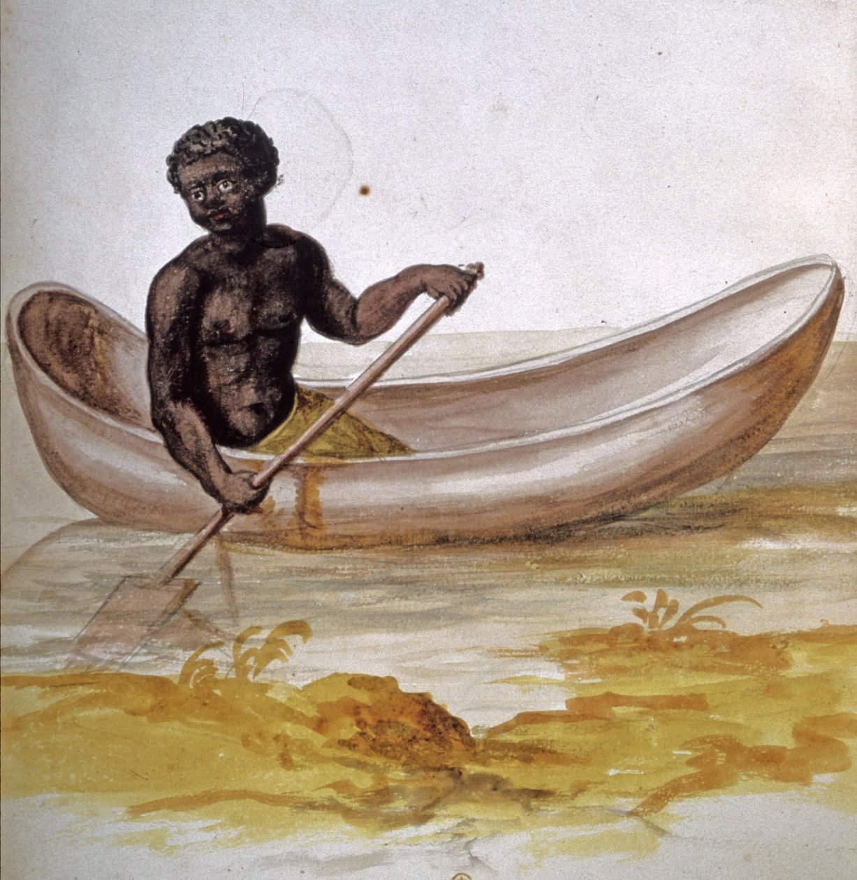 Ung neger i en kano i Karibien, ca. 1686 (akvarell) av Charles Plumier