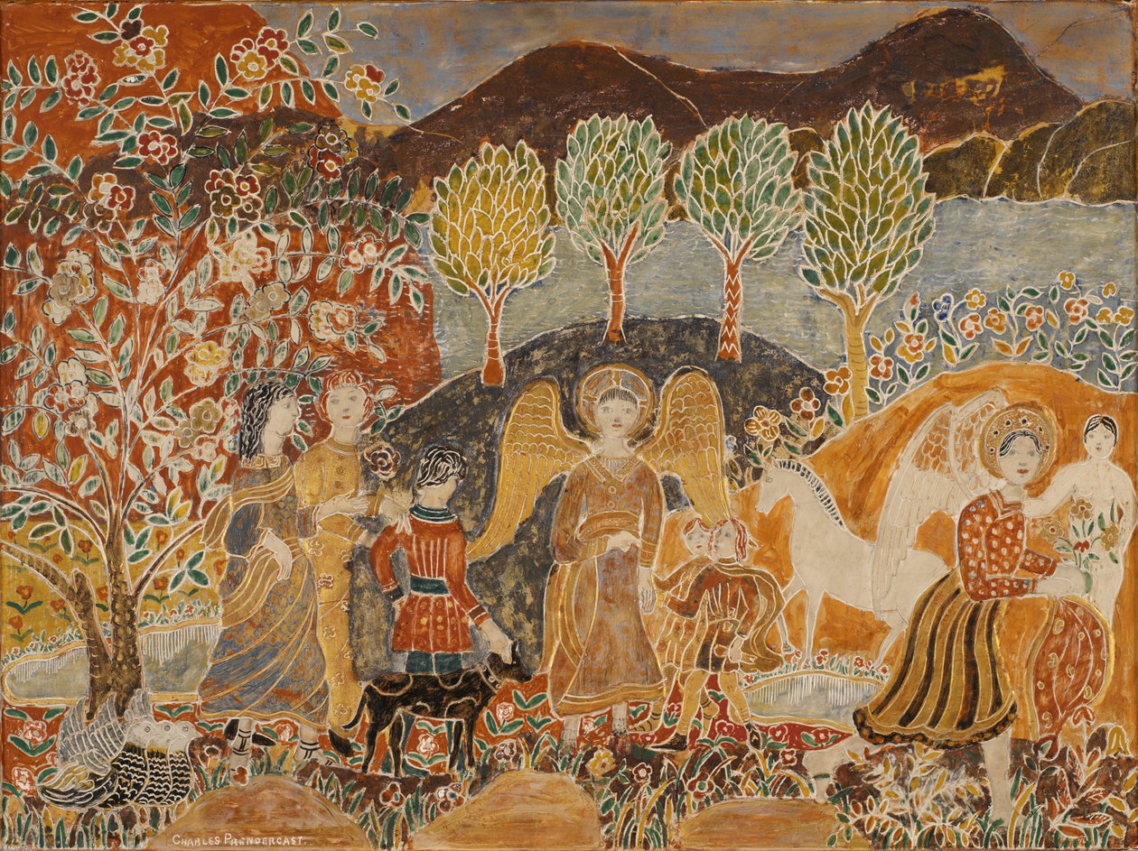 Angels in a Landscape (blandet media på panel) av Charles Prendergast