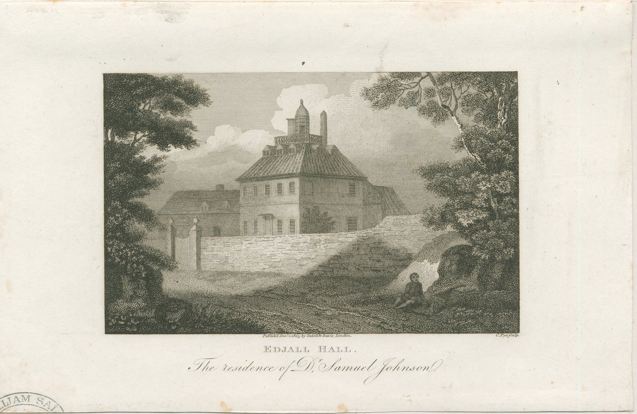 Lichfield - Edial Hall: gravering, nd [c 1805] (trykk) av Charles Pye