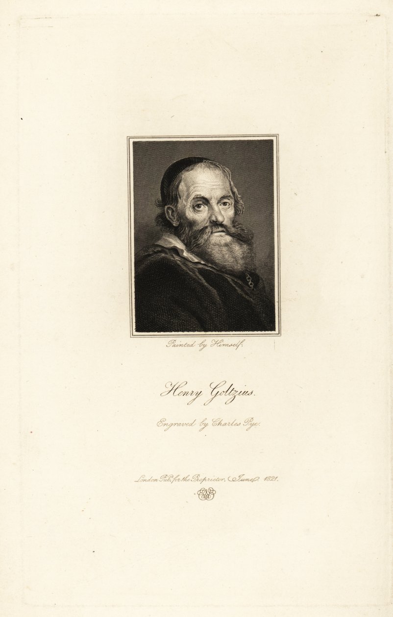 Portrett av Hendrick Goltzius, tyskfødt nederlandsk trykkeri, tegner og maler av Charles Pye