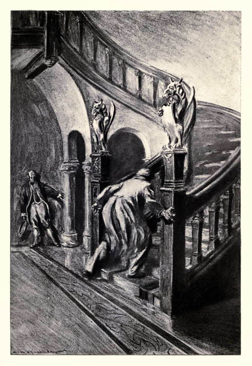Han ga et slags gråt og pisket oppover' fra 'Strange Case of Dr Jekyll and Mr Hyde' av Robert Louis Stevenson (1850-1894) illustrert av Charles Raymond Macauley (1871-1934) av Charles Raymond Macauley