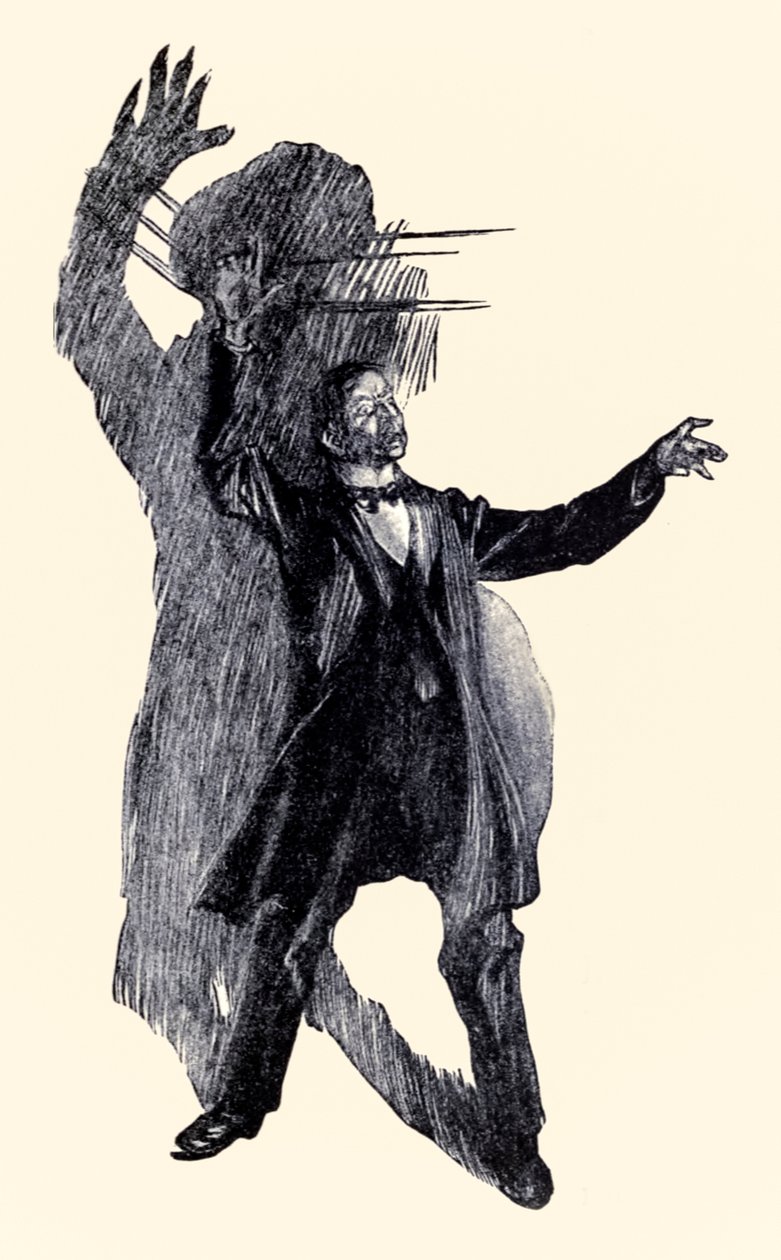 Der sto Henry Jekyll fra Strange Case of Dr Jekyll and Mr Hyde av Robert Louis Stevenson (1850-1894) illustrert av Charles Raymond Macauley (1871-1934) av Charles Raymond Macauley