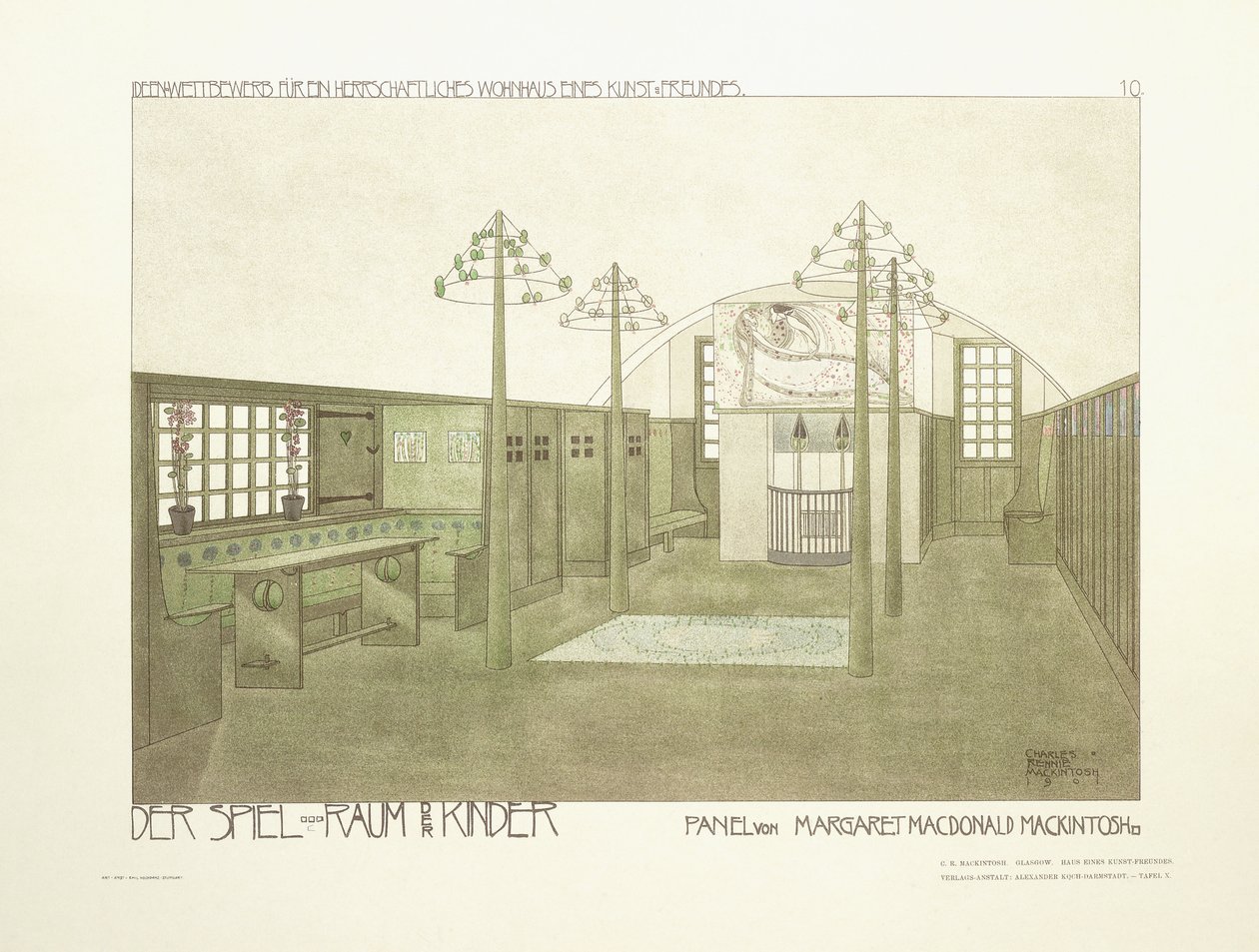 Barnehage, ca. 1901 (fargelitografi) av Charles Rennie (after) Mackintosh