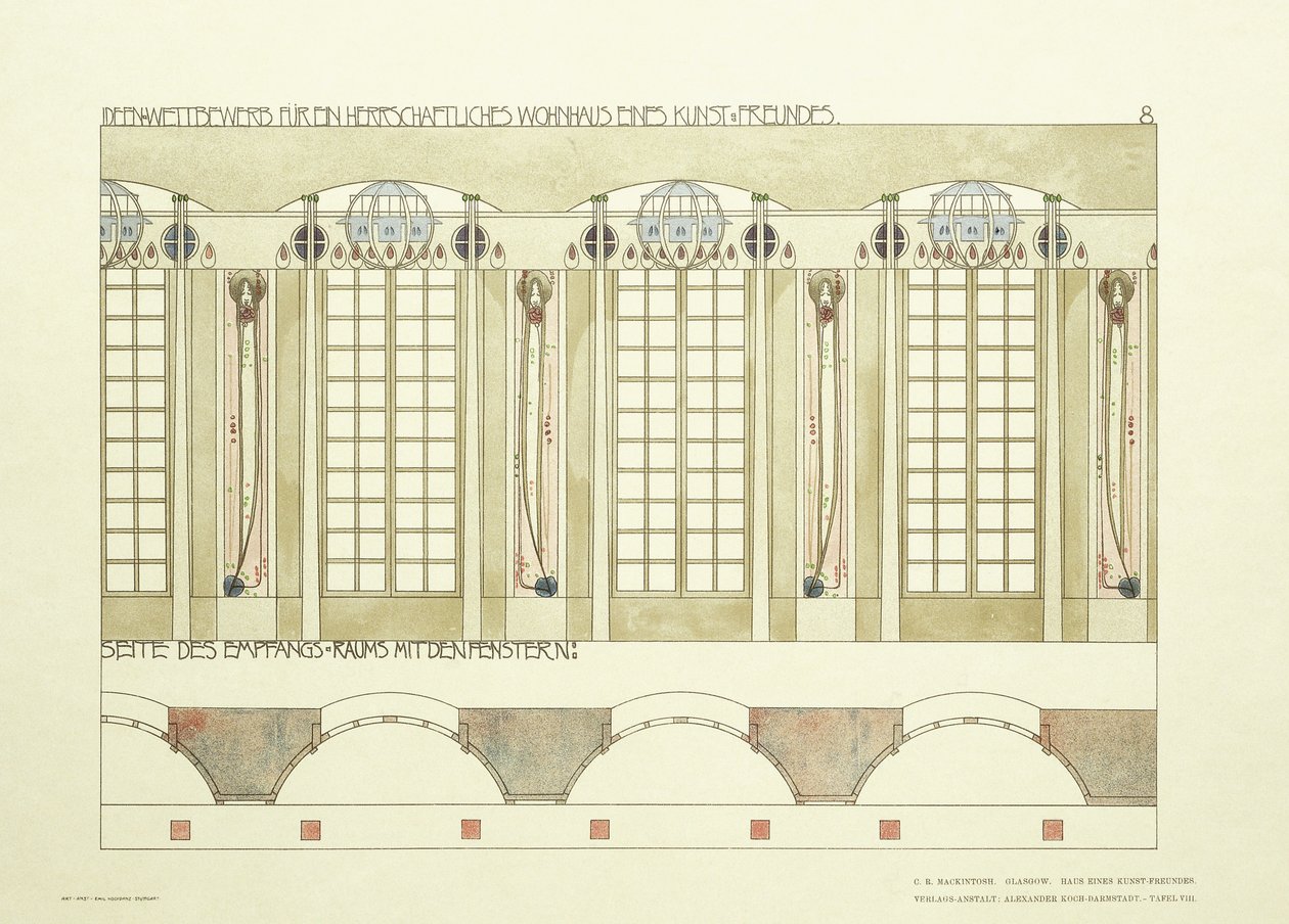 Mottaks- og musikkrom, ca. 1901 (fargelitografi) av Charles Rennie (after) Mackintosh