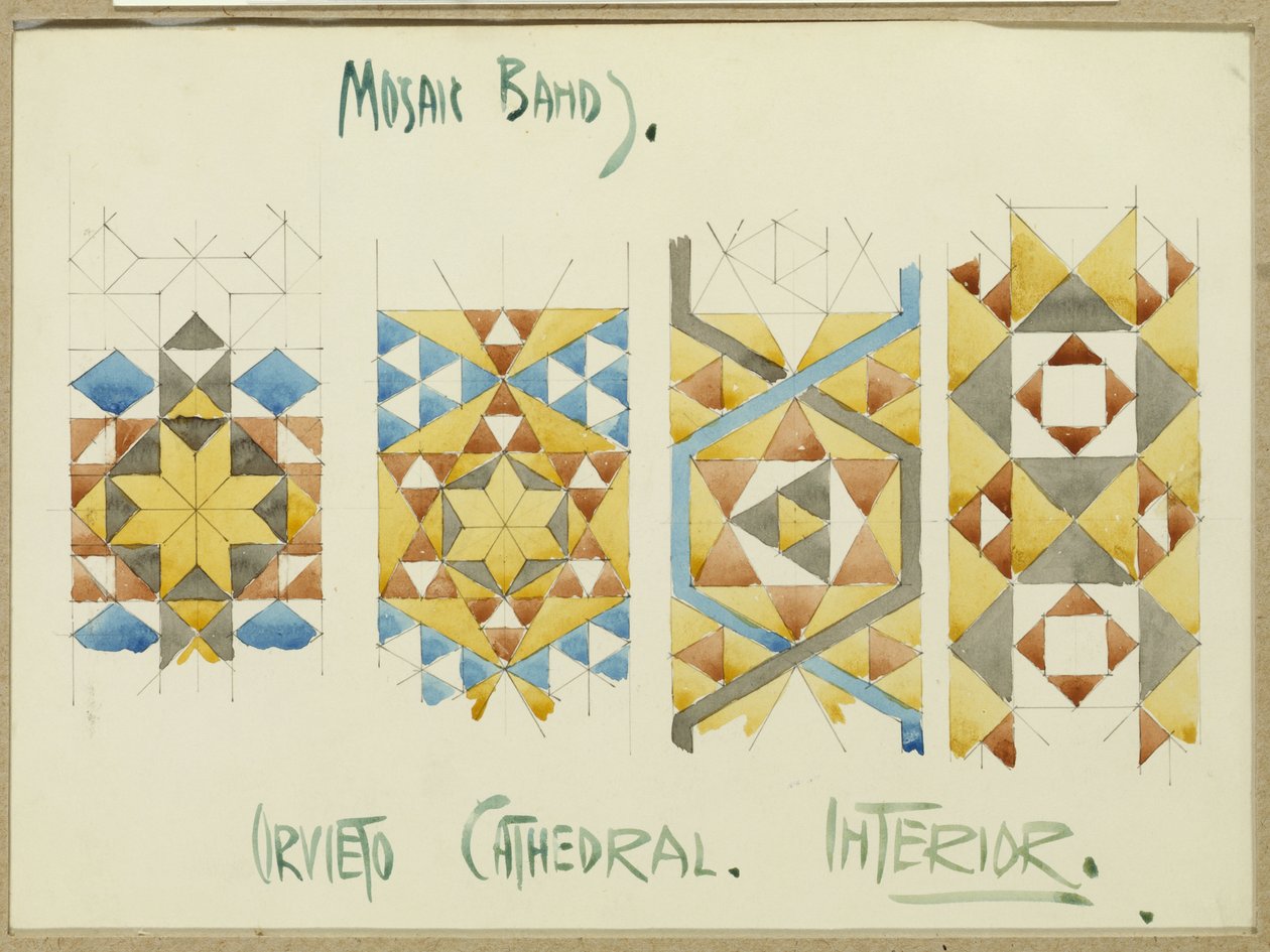 Et ark med studier av mosaikkband, Orvieto-katedralen, 1891 av Charles Rennie Mackintosh