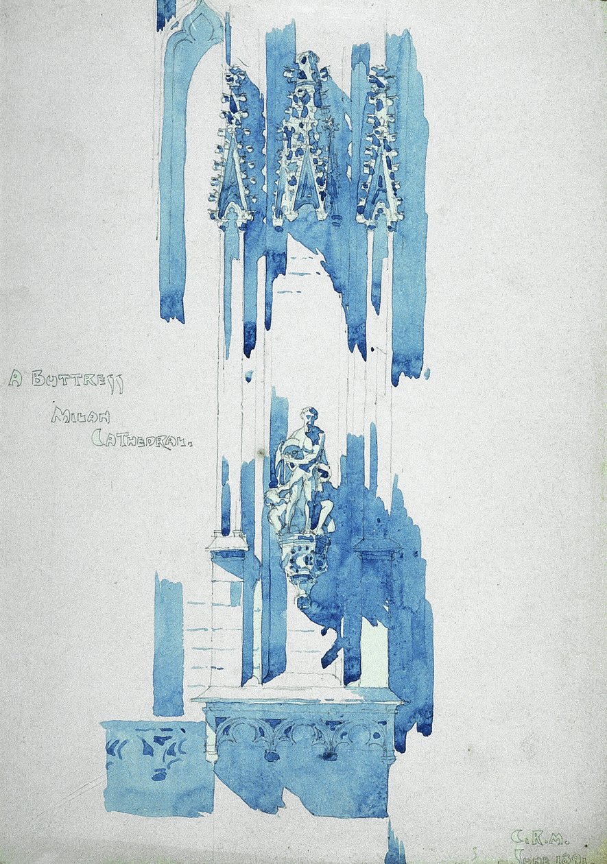 Buttress, Milano-katedralen, 1891 (blyant og akvarell på papir) av Charles Rennie Mackintosh