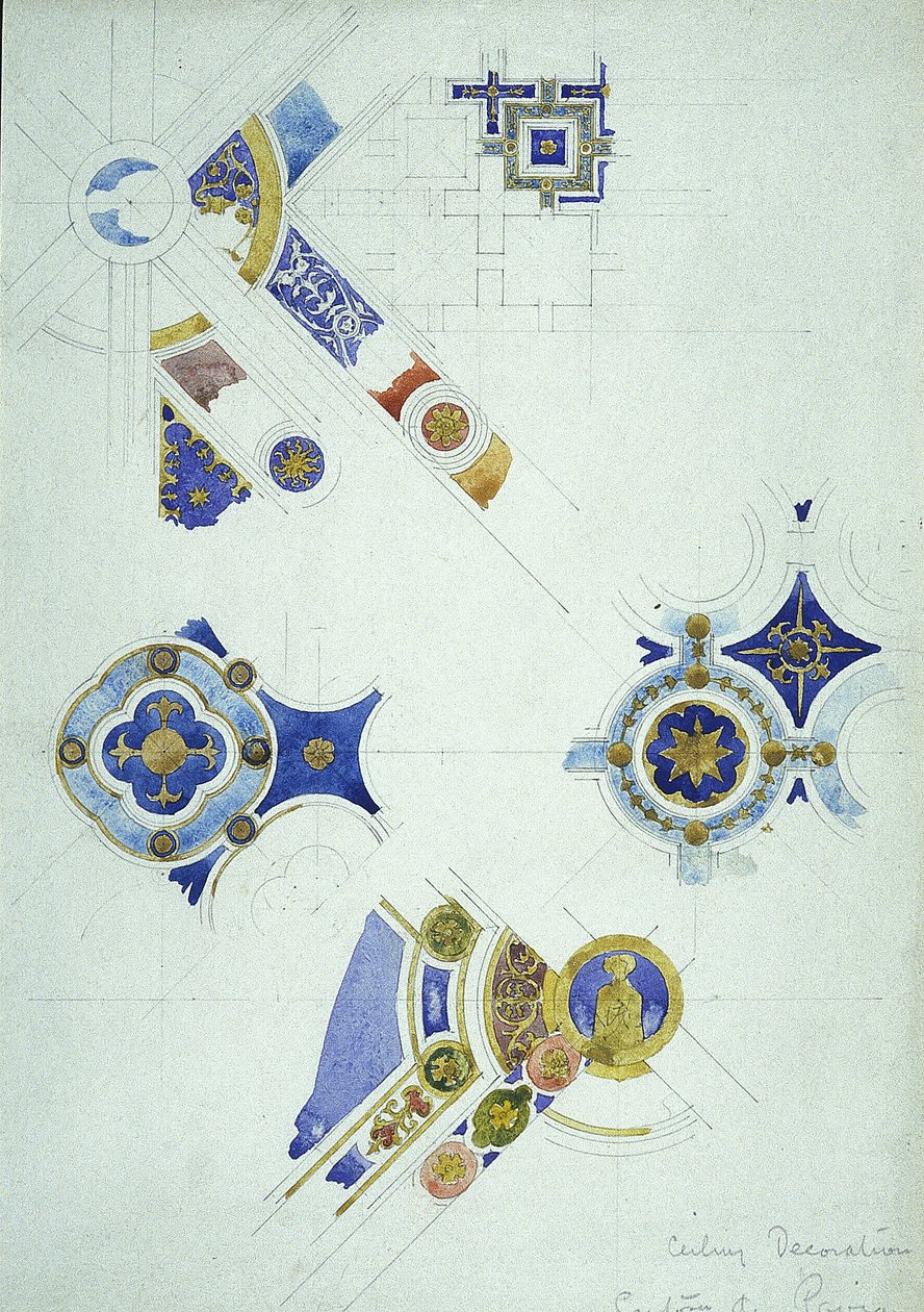 Takdekorasjon, Certosa di Pavia, 1891 (blyant og akvarell på papir) av Charles Rennie Mackintosh