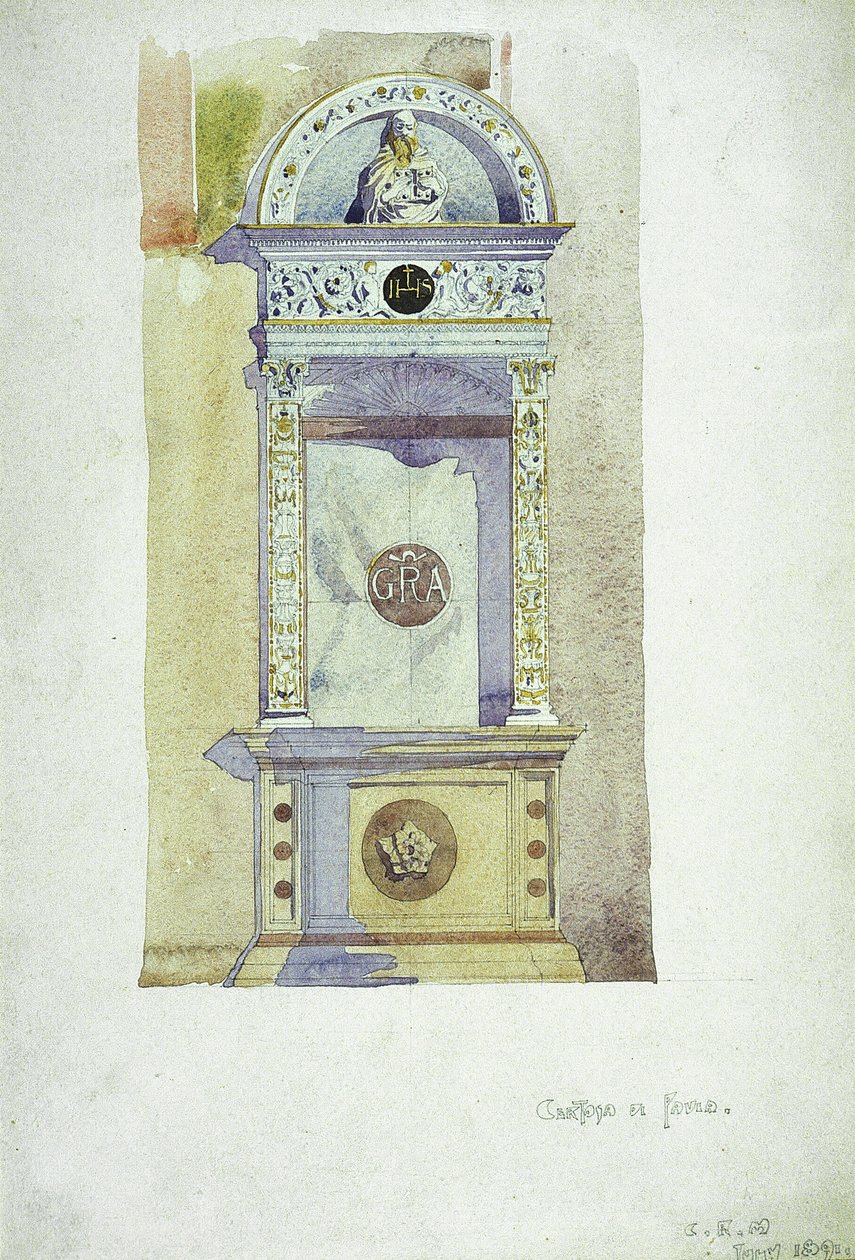Certosa di Pavia, minnesmerke, 1891 (akvarell på papir) av Charles Rennie Mackintosh