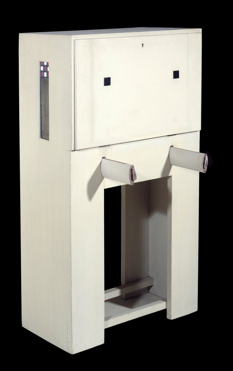 Charles Rennie Mackintosh (1868 - 1928); sekretær et sete (1904) hvitlakkert tre. høyde: 1,21; Paris, Musee d
