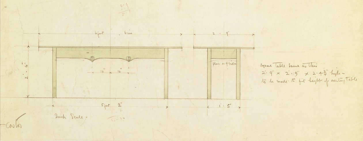 Design for et spisebord og et lite bord (akvarell) av Charles Rennie Mackintosh