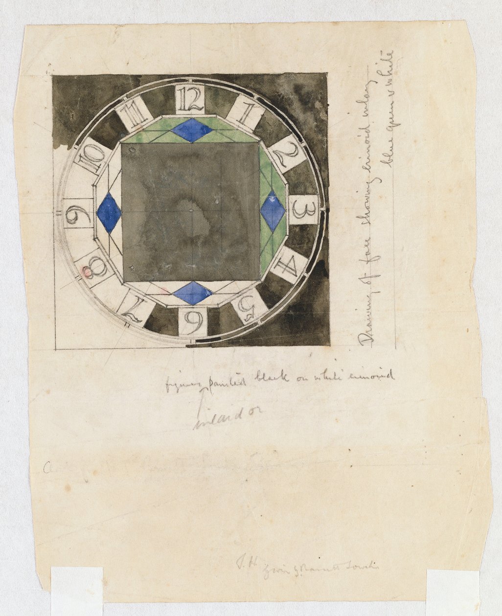 Design for en urskive, for W.J. Bassett-Lowke, 1917 av Charles Rennie Mackintosh