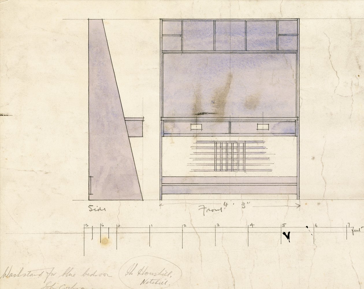 Design for servant, vist på siden og forfra, 1904 av Charles Rennie Mackintosh