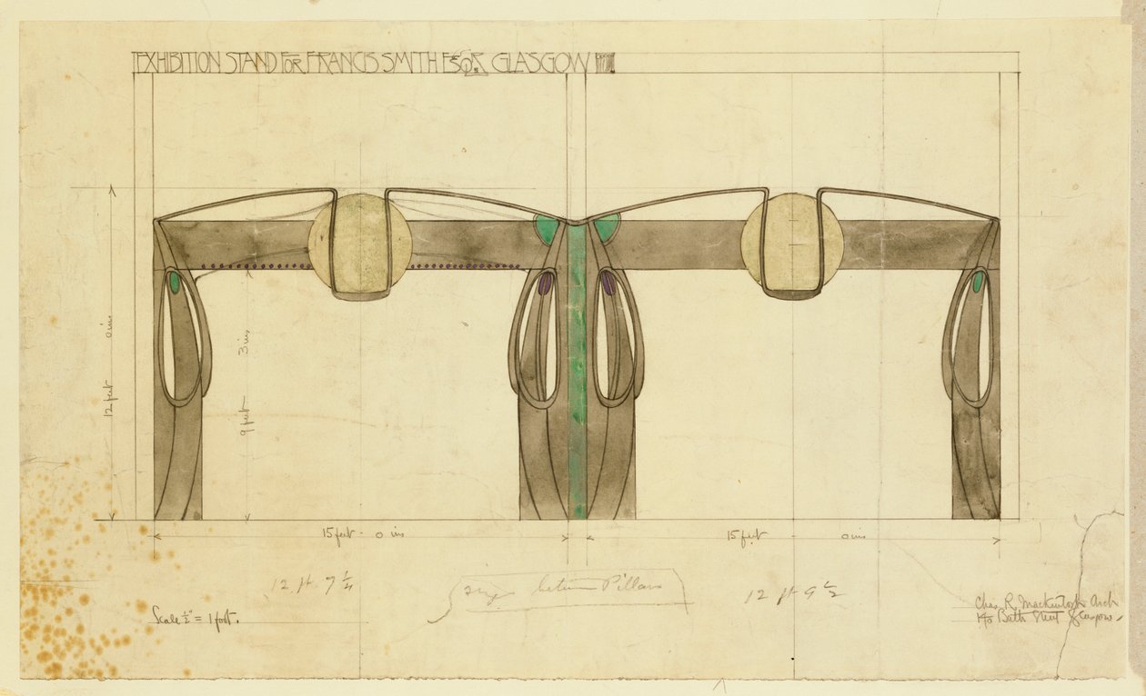 Design for en utstillingsstand for Francis Smith, brukt på Glasgow-utstillingen, vist i høyde, 1901 av Charles Rennie Mackintosh