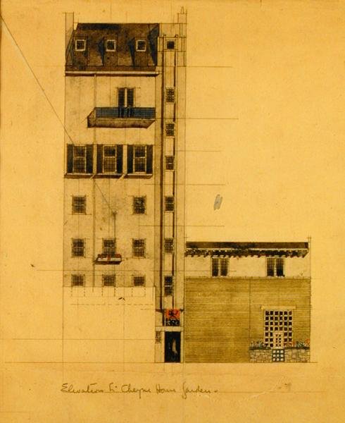 Forhøyning av foreslått studio i Glebe Place og Upper Cheyne Walk av Charles Rennie Mackintosh