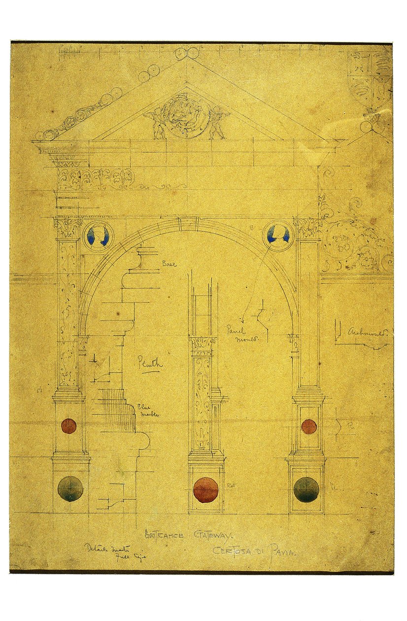 Entrance Gateway, Certosa di Pavia, 1891 (blyant og akvarell på papir) av Charles Rennie Mackintosh