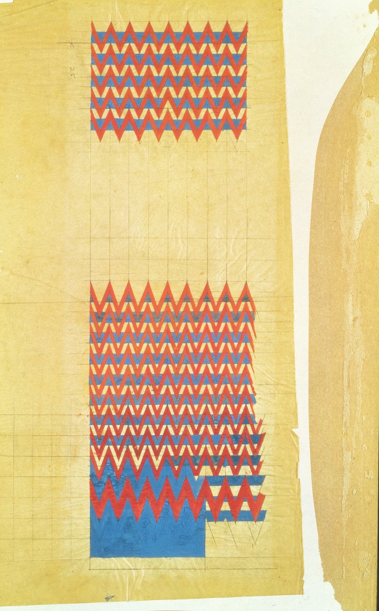 Stoffdesign, 1916 (blyant og kroppsfarge på oljet kalkerpapir) av Charles Rennie Mackintosh