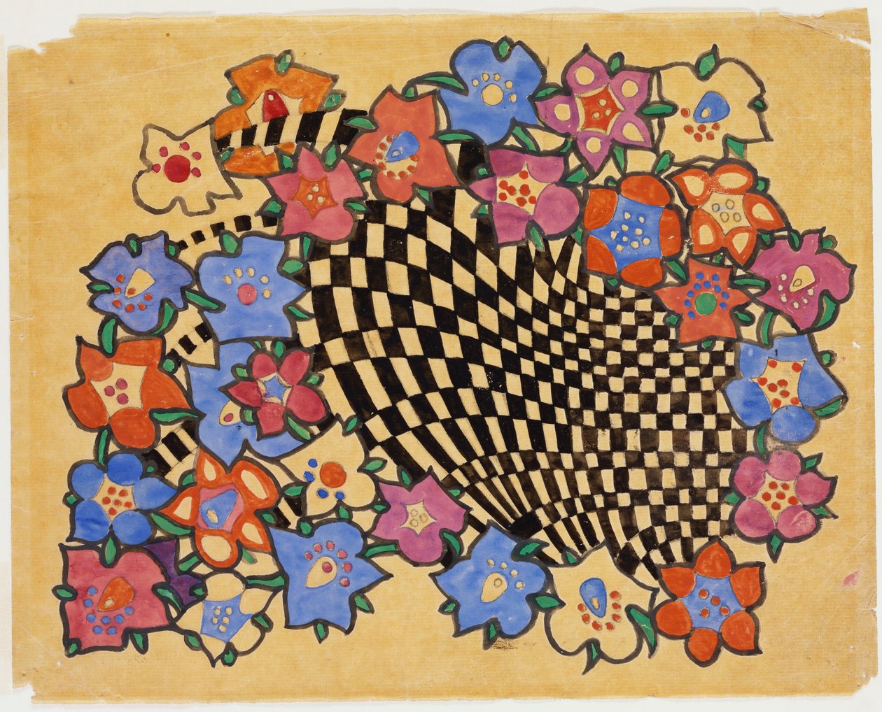 Blomster- og rutete stoffdesign, ca. 1916 av Charles Rennie Mackintosh