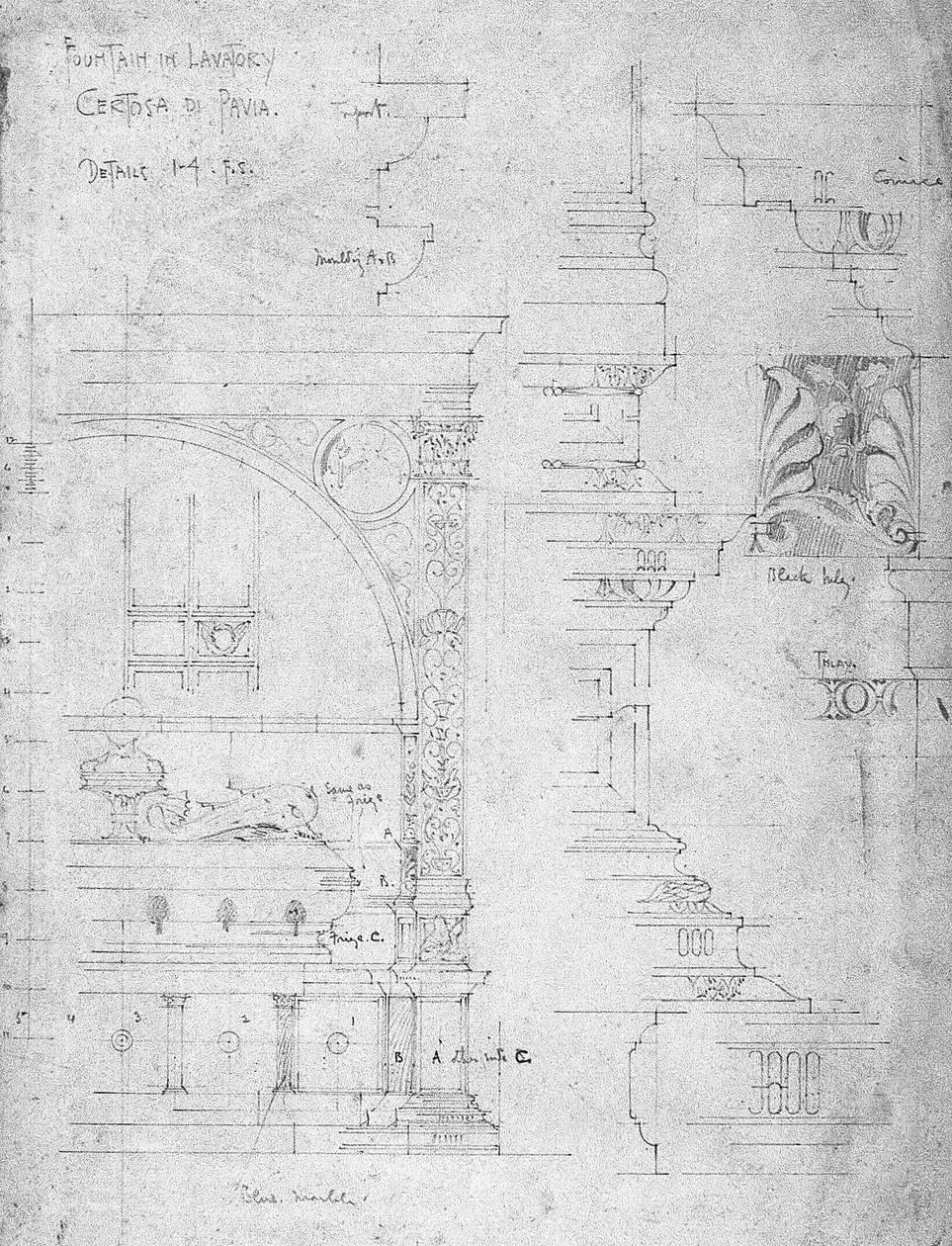 Fontene i toalettet, Certosa di Pavia, 1891 av Charles Rennie Mackintosh