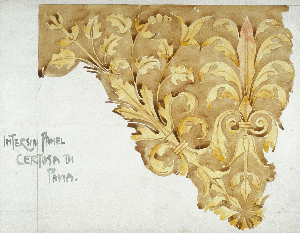 Intarsia Panel, Certosa di Pavia, 1891 (blyant og akvarell på papir) av Charles Rennie Mackintosh