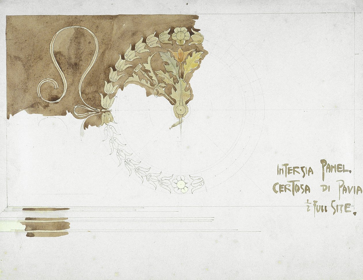 Intarsia Panel, Certosa di Pavia, 1891 (blyant og akvarell på papir) av Charles Rennie Mackintosh