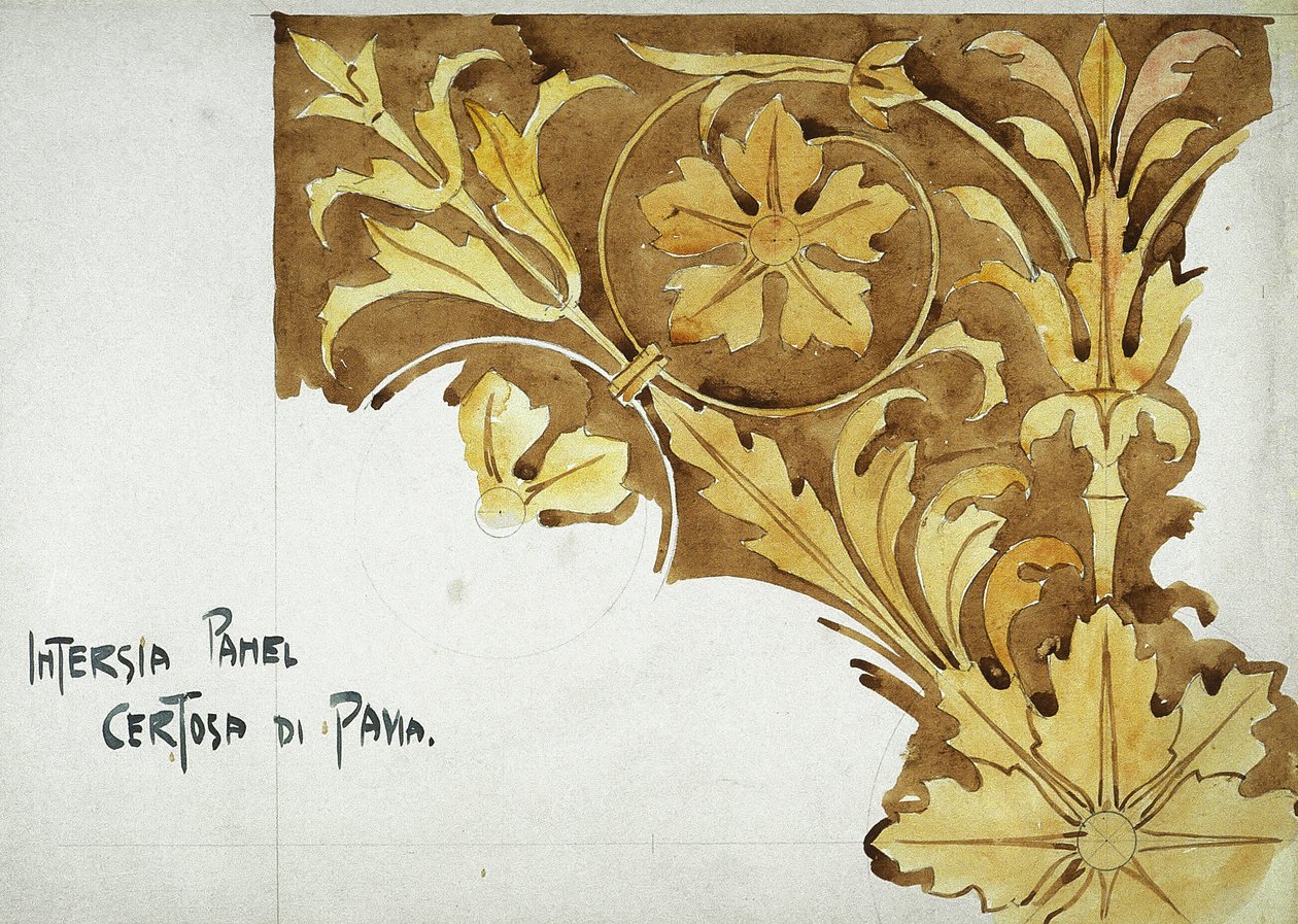 Intarsia Panel, Certosa di Pavia, 1891 (blyant og akvarell på papir) av Charles Rennie Mackintosh