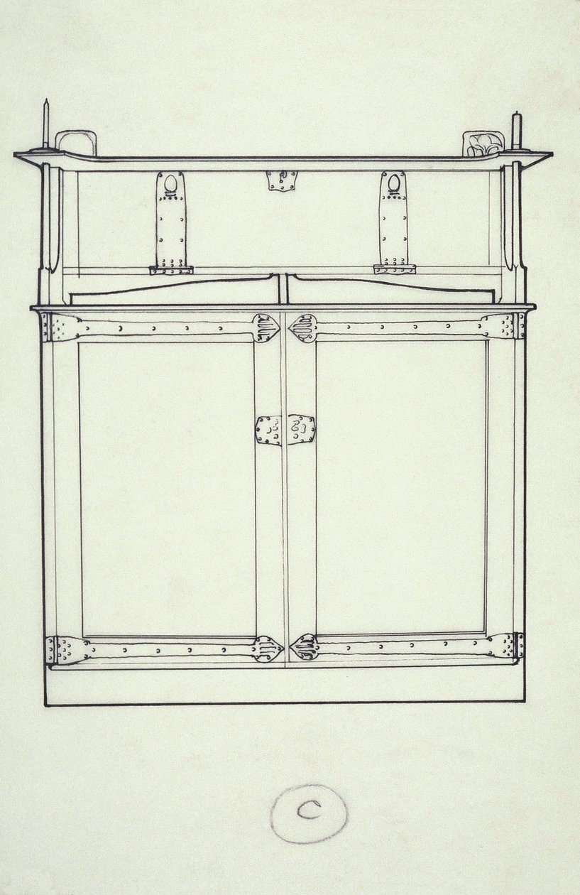Stregtegning av møbler (et skap), ca. 1910 (blekk på papir) av Charles Rennie Mackintosh