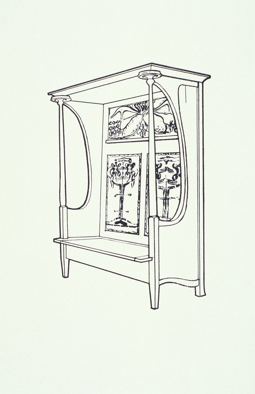 Stregtegning av møbler (et skap), ca. 1910 (blekk på papir) av Charles Rennie Mackintosh