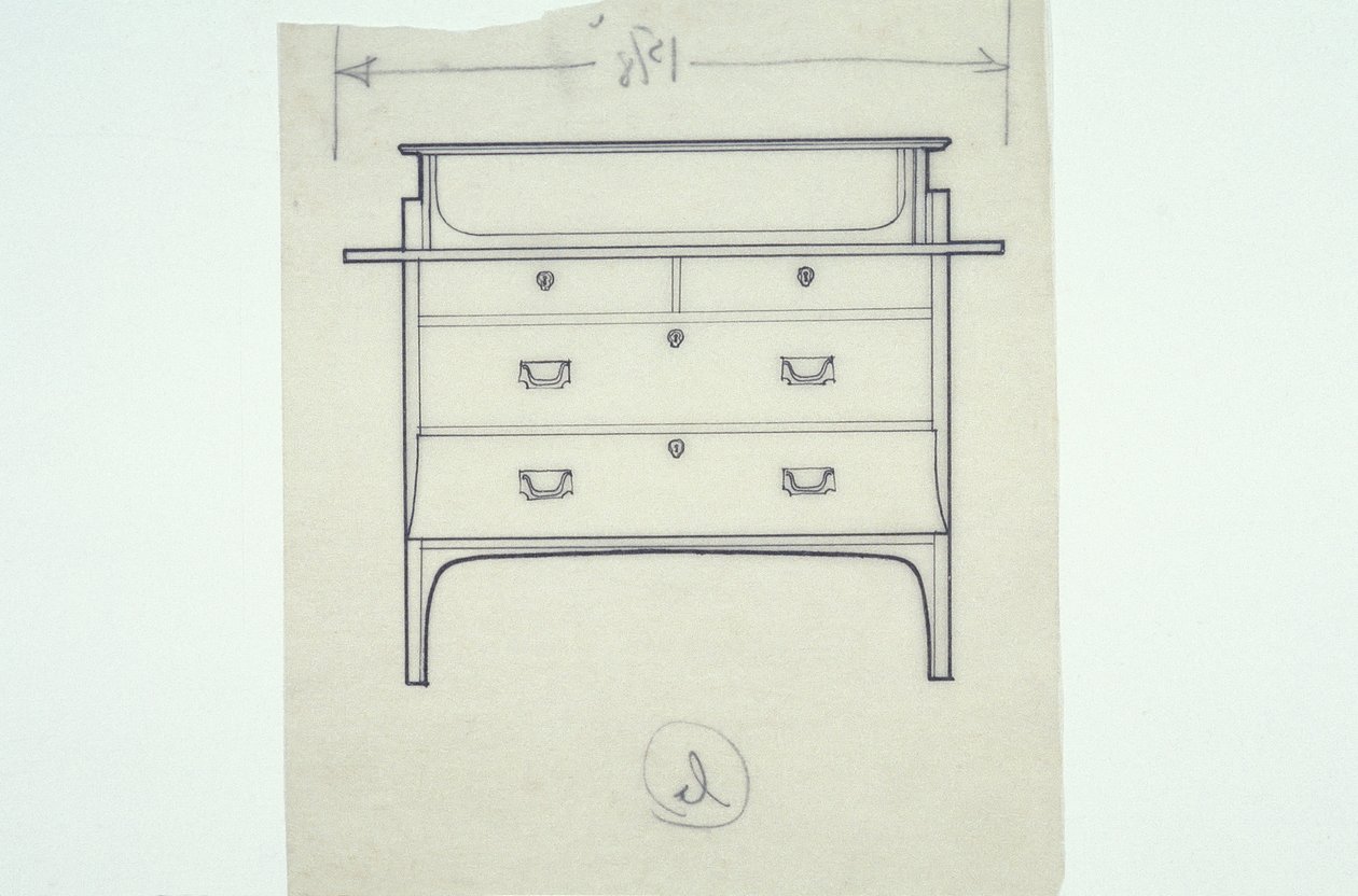 Stregtegning av møbler (et sett med malte paneler), ca. 1910 (blekk på papir) av Charles Rennie Mackintosh