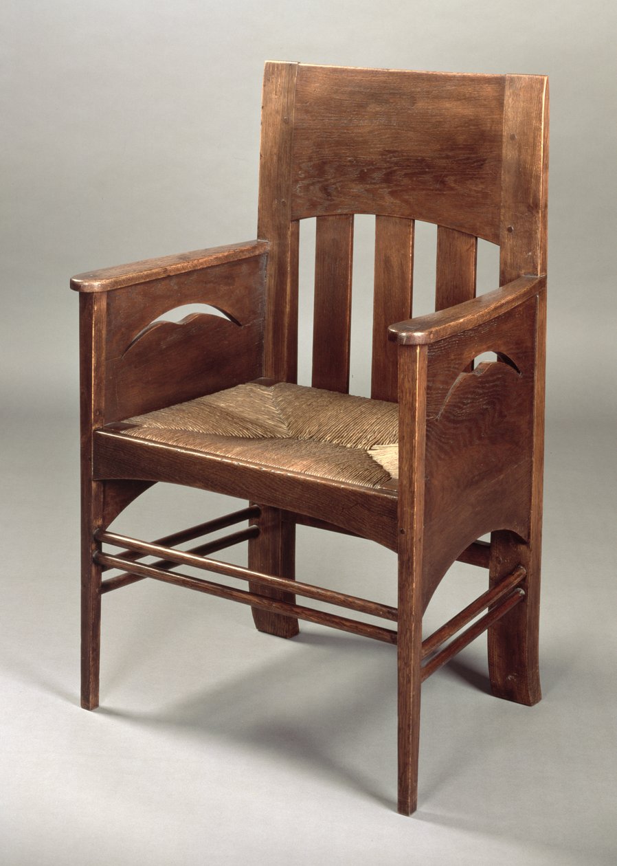 Eik lenestol, ca. 1897 (eik og siv) av Charles Rennie Mackintosh