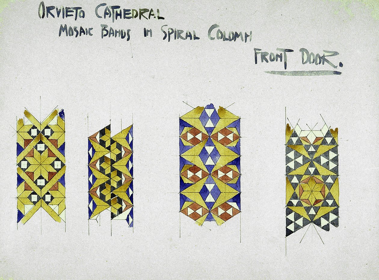 Orvieto Cathedral, Mosaic Bands in Spiral Column, Front Door, 1891 (blyant og akvarell på papir) av Charles Rennie Mackintosh