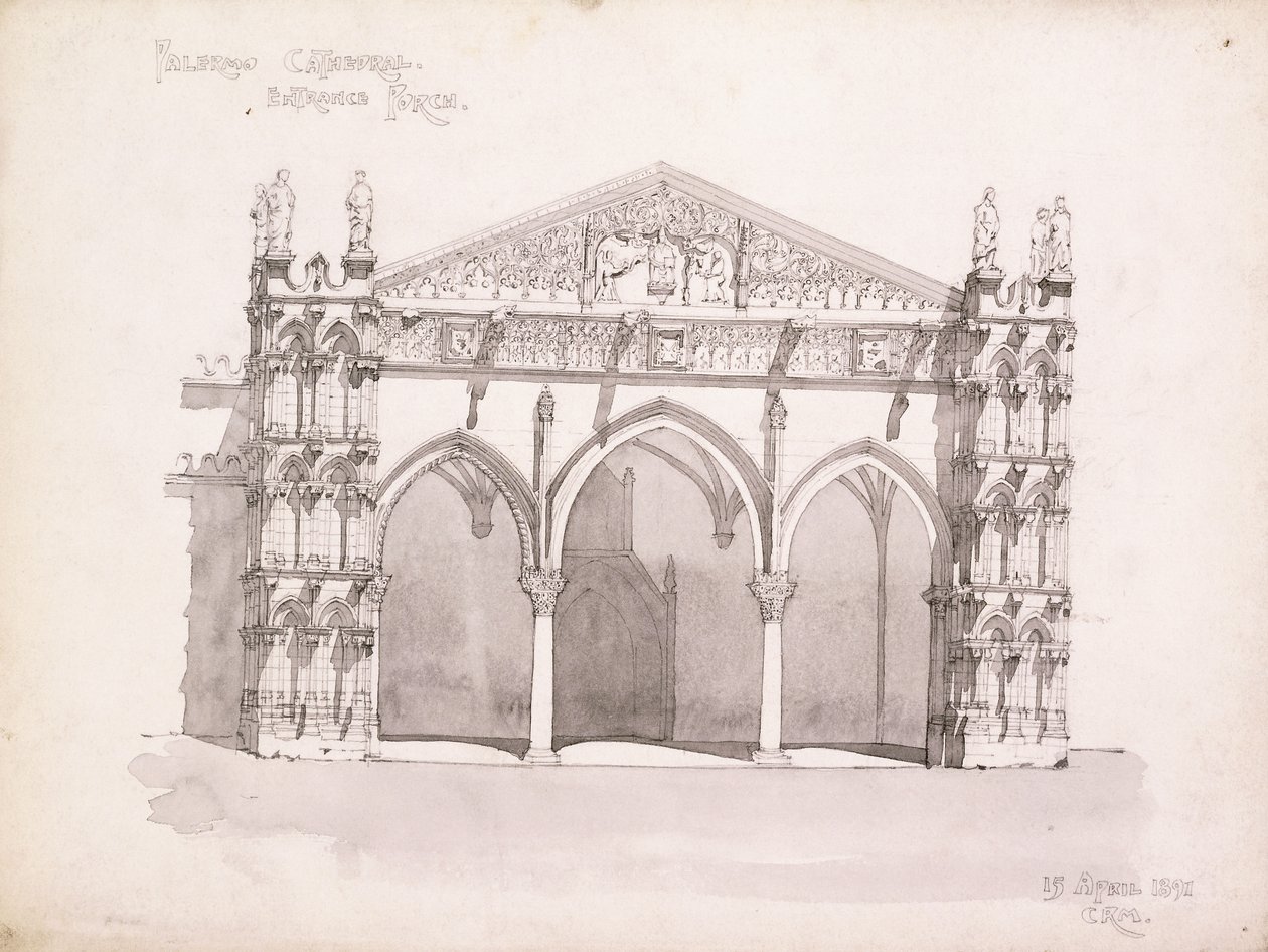 Palermo katedral, studie av inngangsporten av Charles Rennie Mackintosh