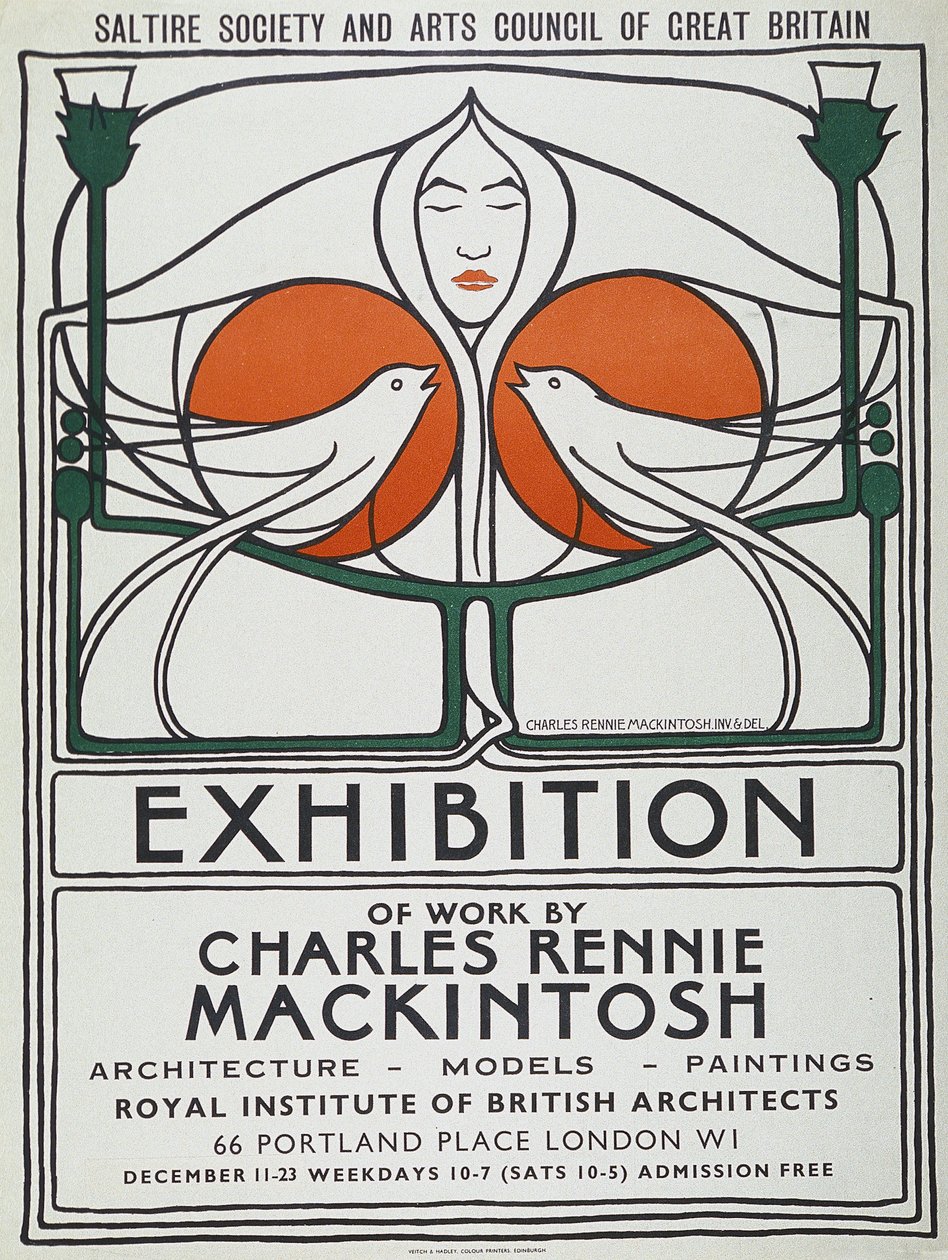Plakat: The Scottish Musical Review, reproduksjon fra 1953 etter original fra 1896 (fargelitografi) av Charles Rennie Mackintosh