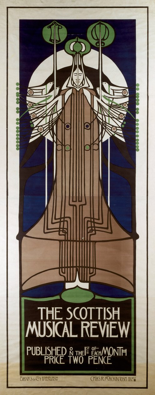 Plakat som reklamerer for Scottish Musical Review av Charles Rennie Mackintosh