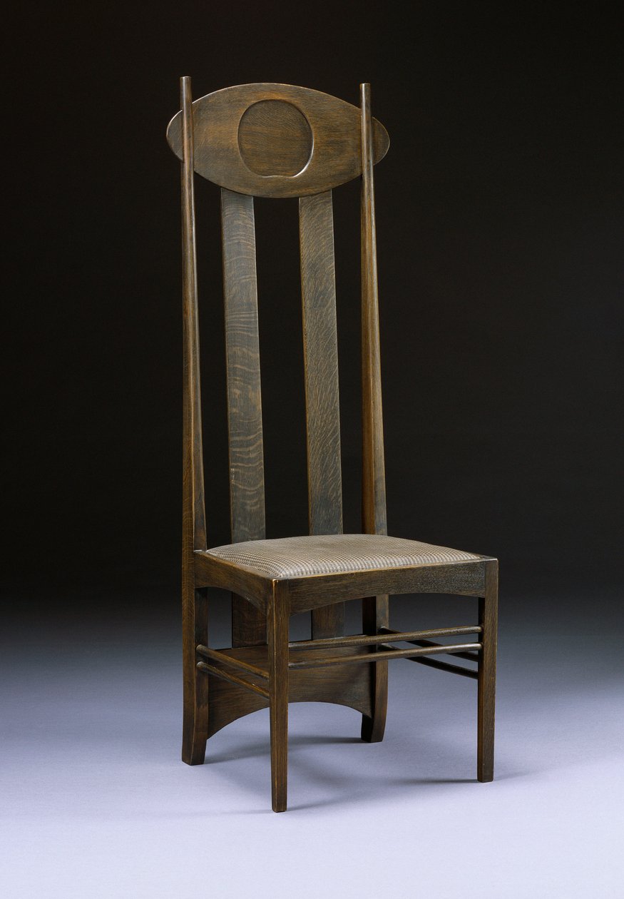 Sjelden og viktig stol med høy rygg, ca. 1898-99 (eik) av Charles Rennie Mackintosh