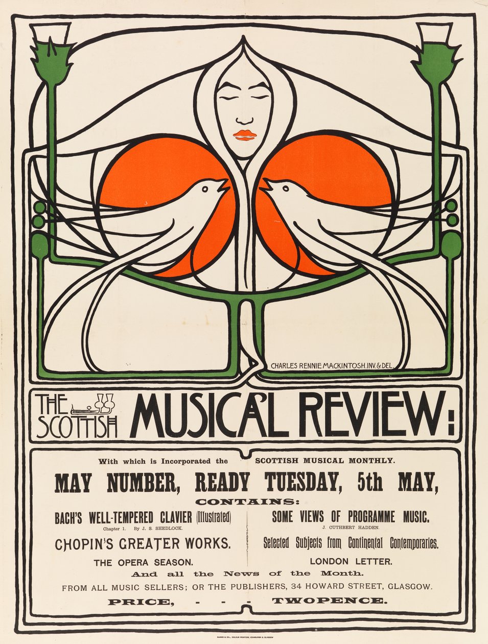 Scottish Musical Review (planografisk trykk, litografi, papir) av Charles Rennie Mackintosh