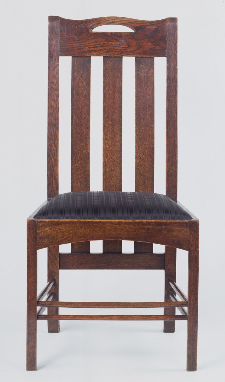 Sidestol, en av et par, laget for Miss Cranstons Argyle Street Tearooms, Glasgow, 1896 (eik) av Charles Rennie Mackintosh