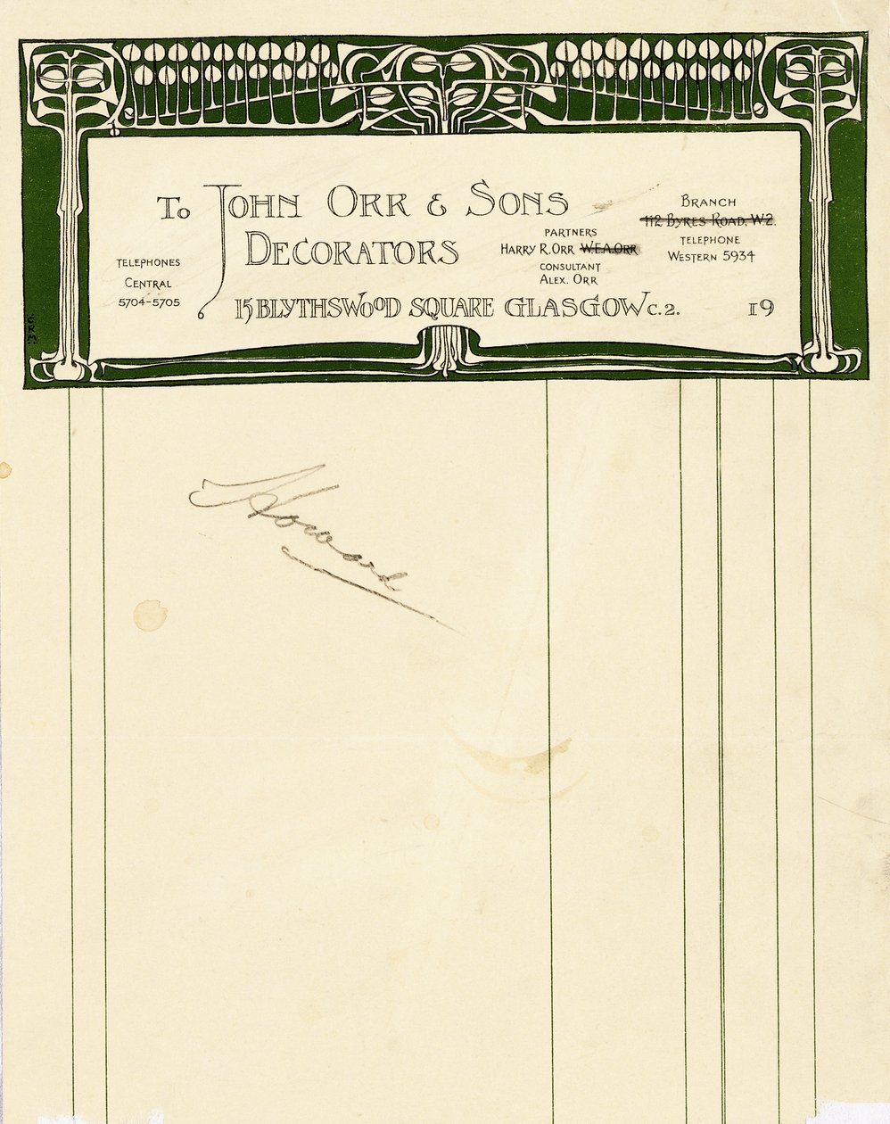 Skrivesaker design for John Orr & Sons, Glasgow, ca. 1894-1898 (trykt papir) av Charles Rennie Mackintosh