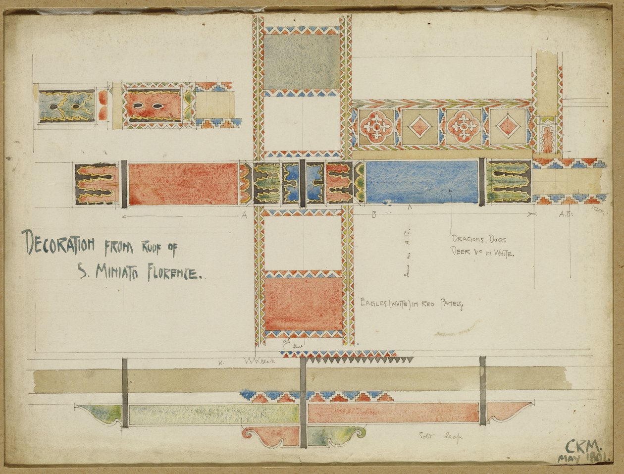 Studier av dekorative takpaneler, San Miniato, Firenze, 1891 av Charles Rennie Mackintosh