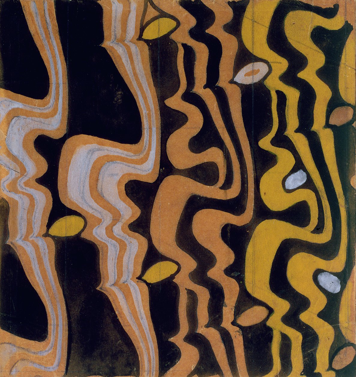 Tekstildesign (wc og blyant på brunt papir) av Charles Rennie Mackintosh