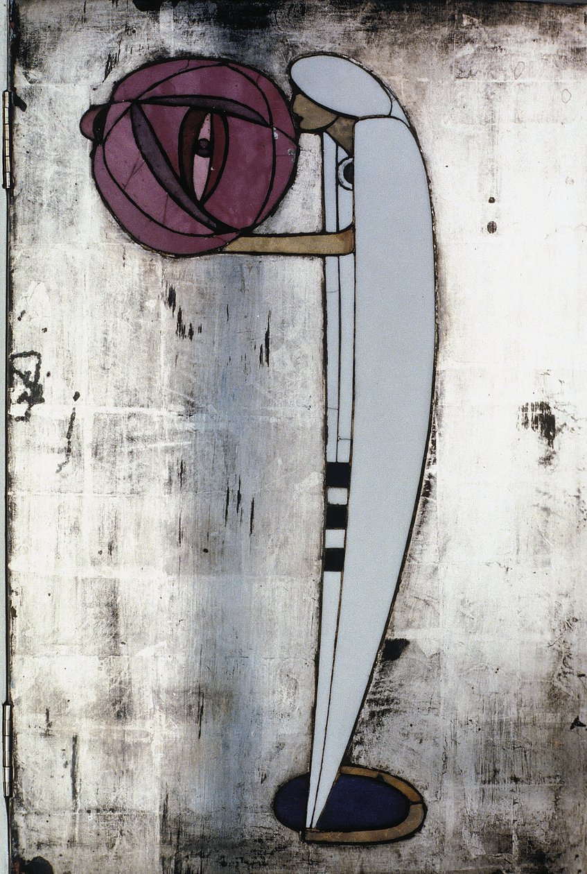 Hvitt skap designet for Mrs. Rowat, 1902 (tre, farget glass, emalje) av Charles Rennie Mackintosh