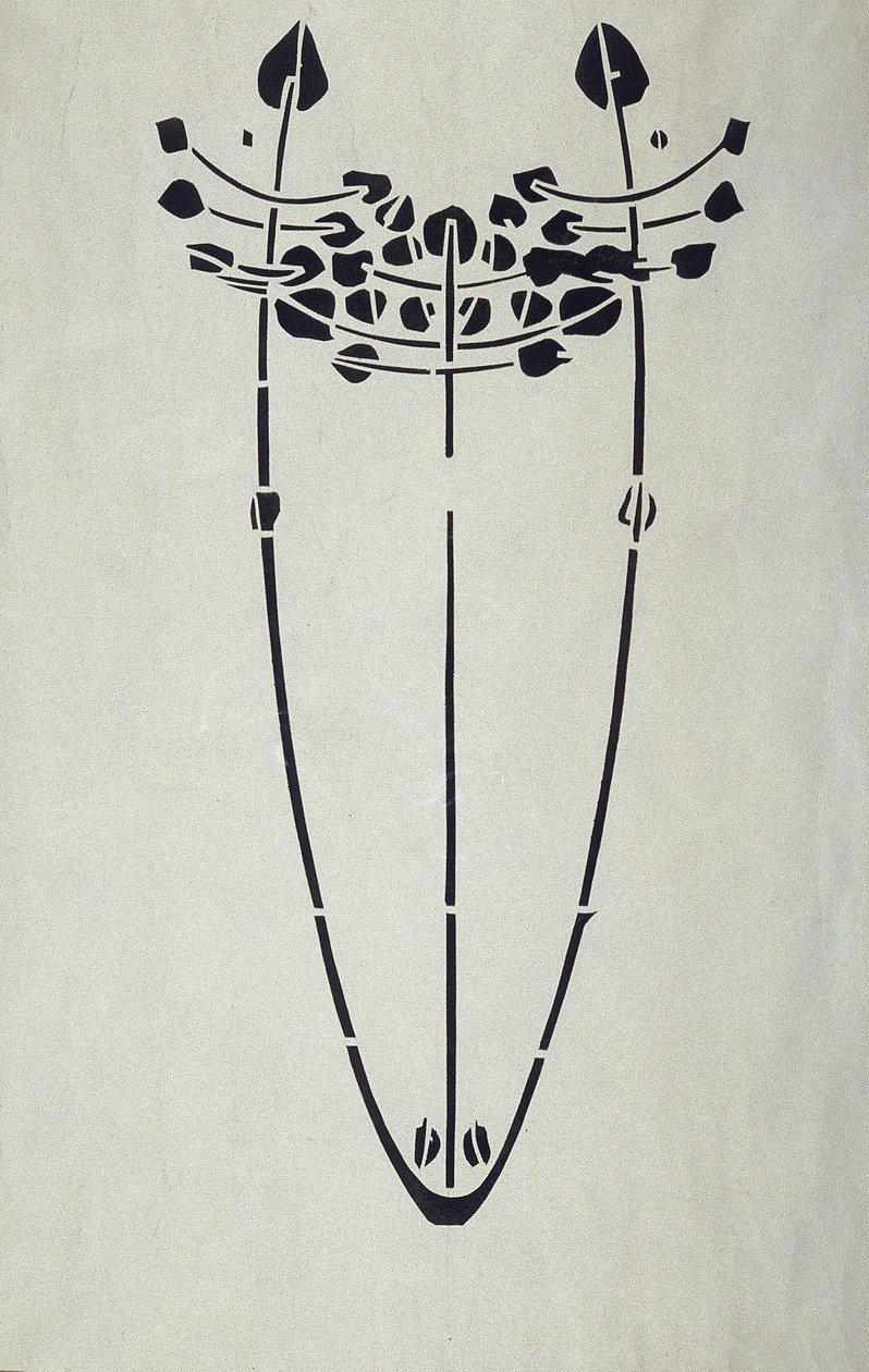 Moderne reproduksjon fra original Mackintosh sjablong for veggdekorasjon, tremotiv, 1902 (plakatfarge på patronpapir) av Charles Rennie Mackintosh