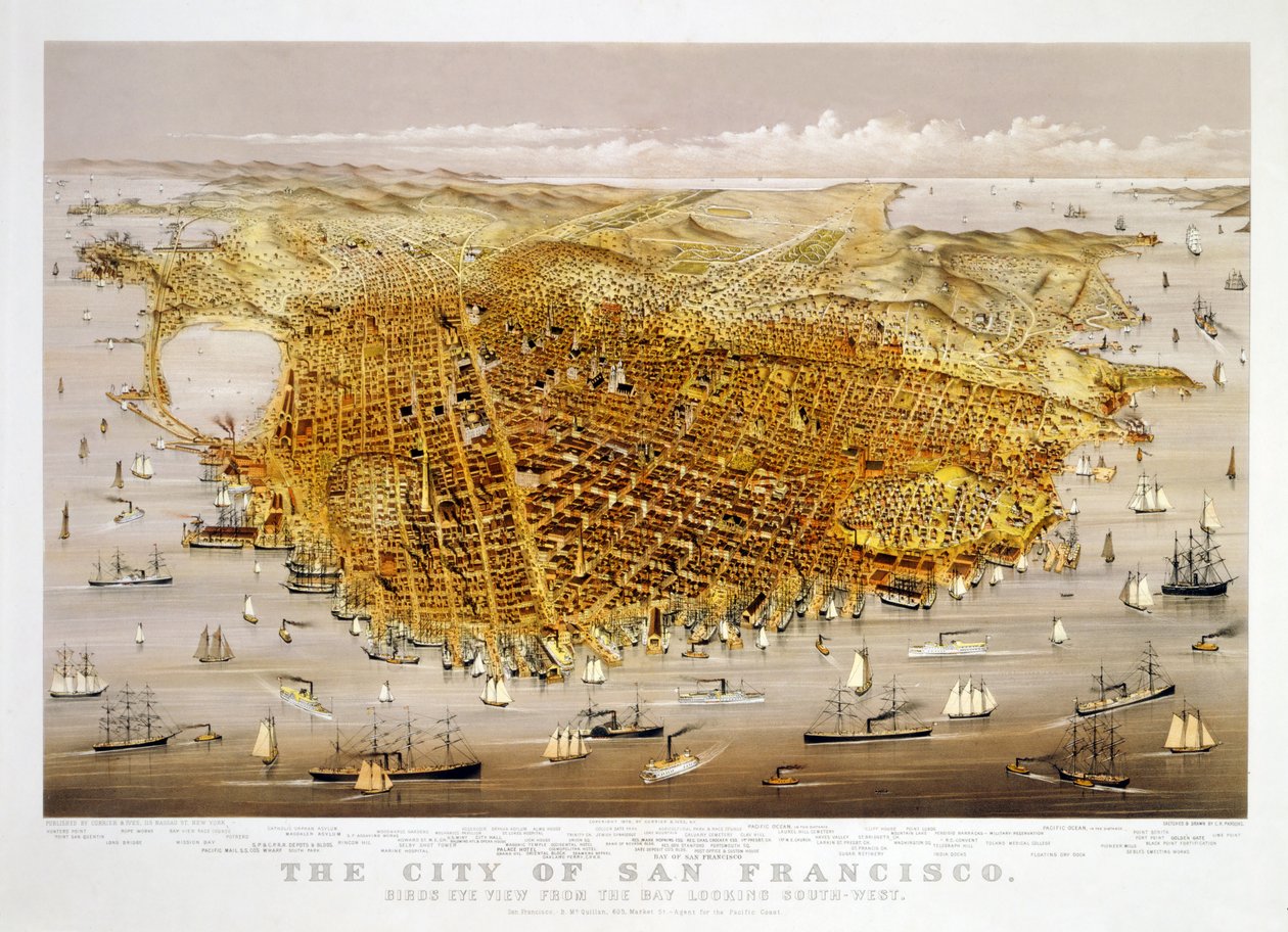 The City of San Francisco, pub. 1878 (fargelitografi) av Charles Richard Parsons